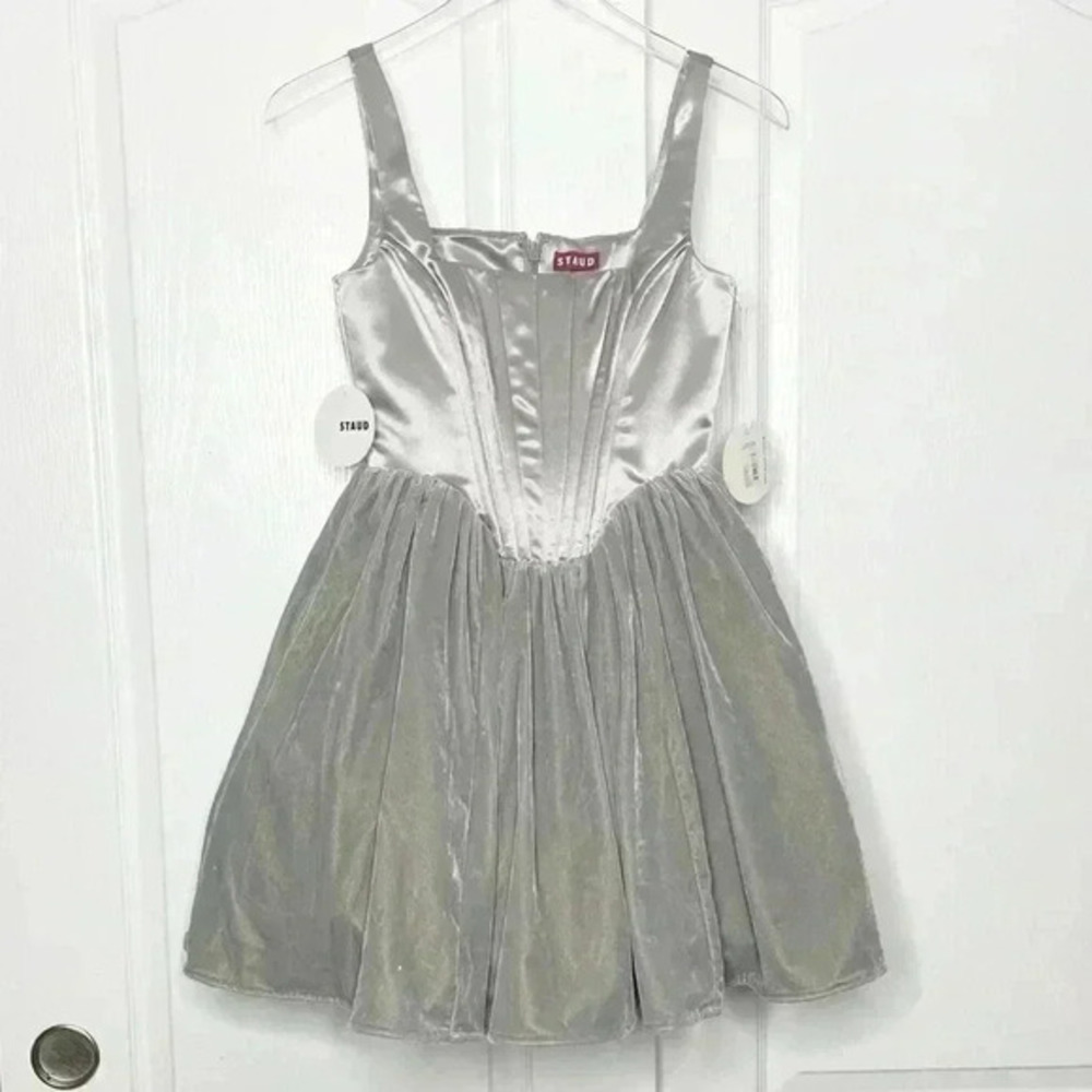 NWT STAUD Landscape Dress in silver corset bodice dress- Size 2 - Picture 6 of 16